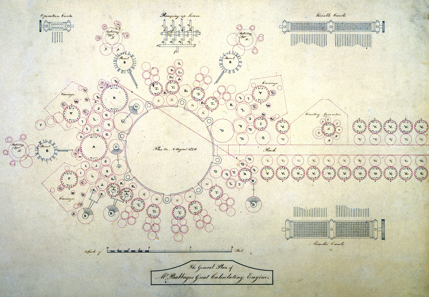 An image of 'The General Plan of Mr Babbage’s Great Calculating Engine'