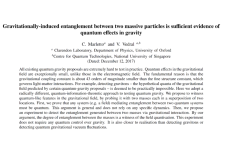 Gravitationally-induced entanglement between two massive particles is sufficient evidence of quantum effects in gravity