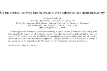 On the relation between thermodynamic work extraction and distinguishability